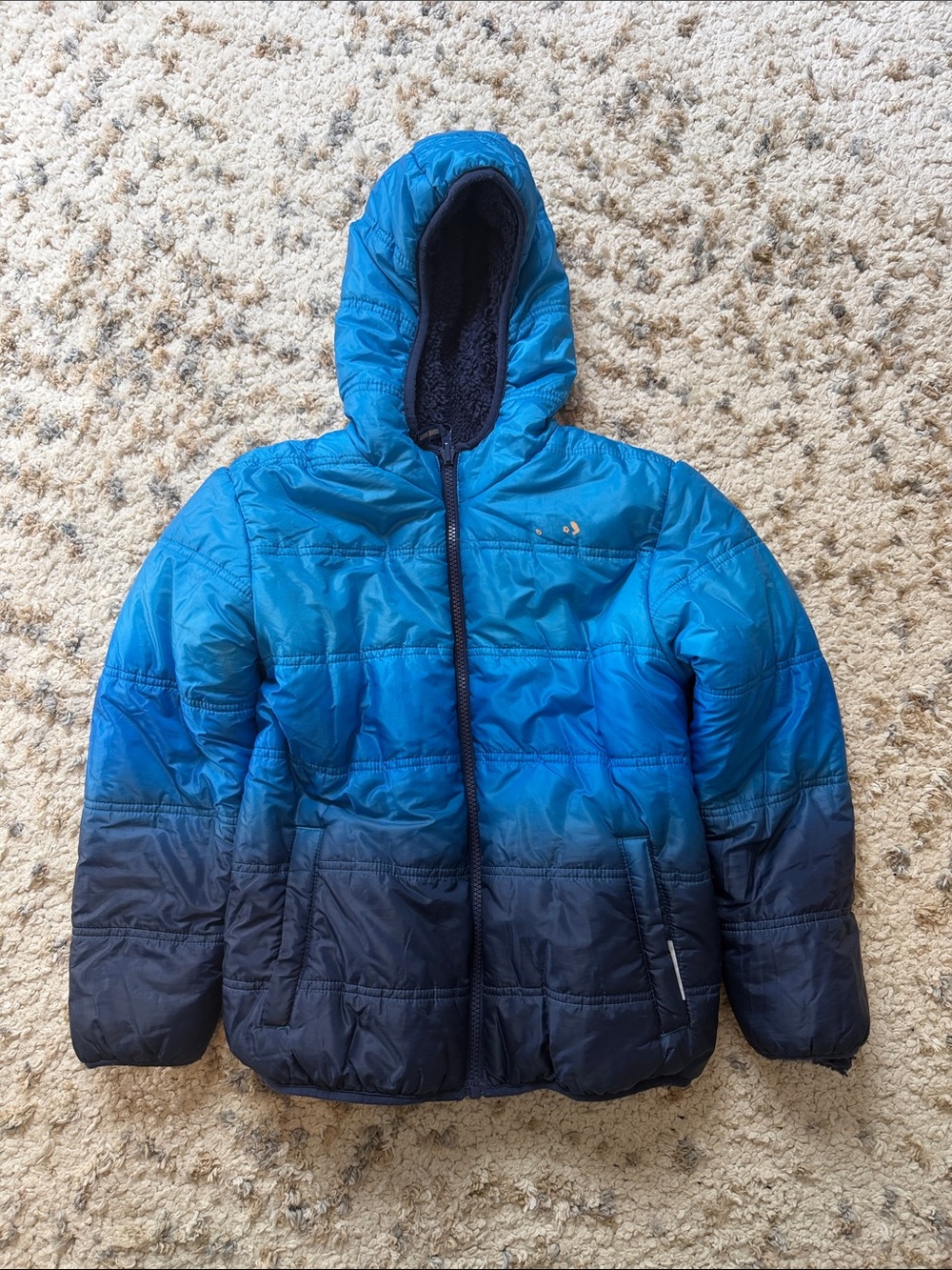 Eddie Bauer Blue Ombre (reversible) Hooded Puffer Jacket